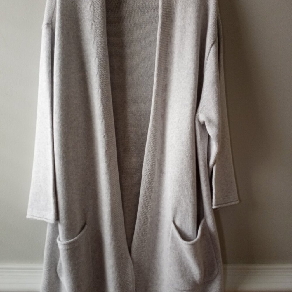 'purejill' by J. Jill Mist Grey Open Long Cardigan Size L NWOT - Picture 2 of 13